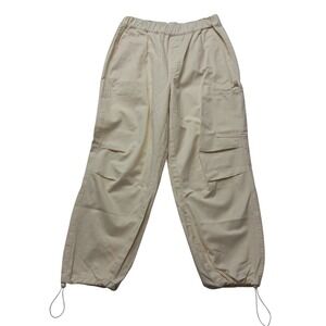 NWT Madewell Cargo Parachute Pants Women's Small Cream High Rise Pull On Bungee